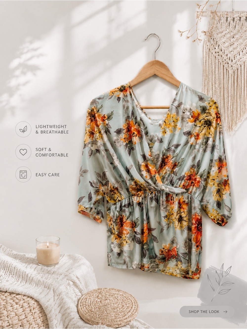 Floral Wrap Peplum Blouse in Sage Green